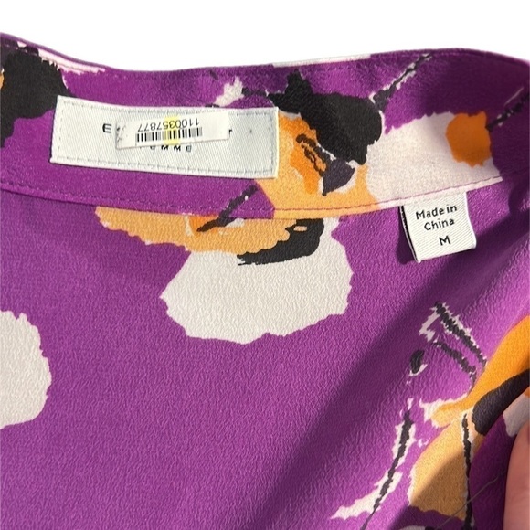EUC Equipment Femme Floral Printed Ruffle Sleeve Pockets Silk Shirtdress M - Picture 8 of 12